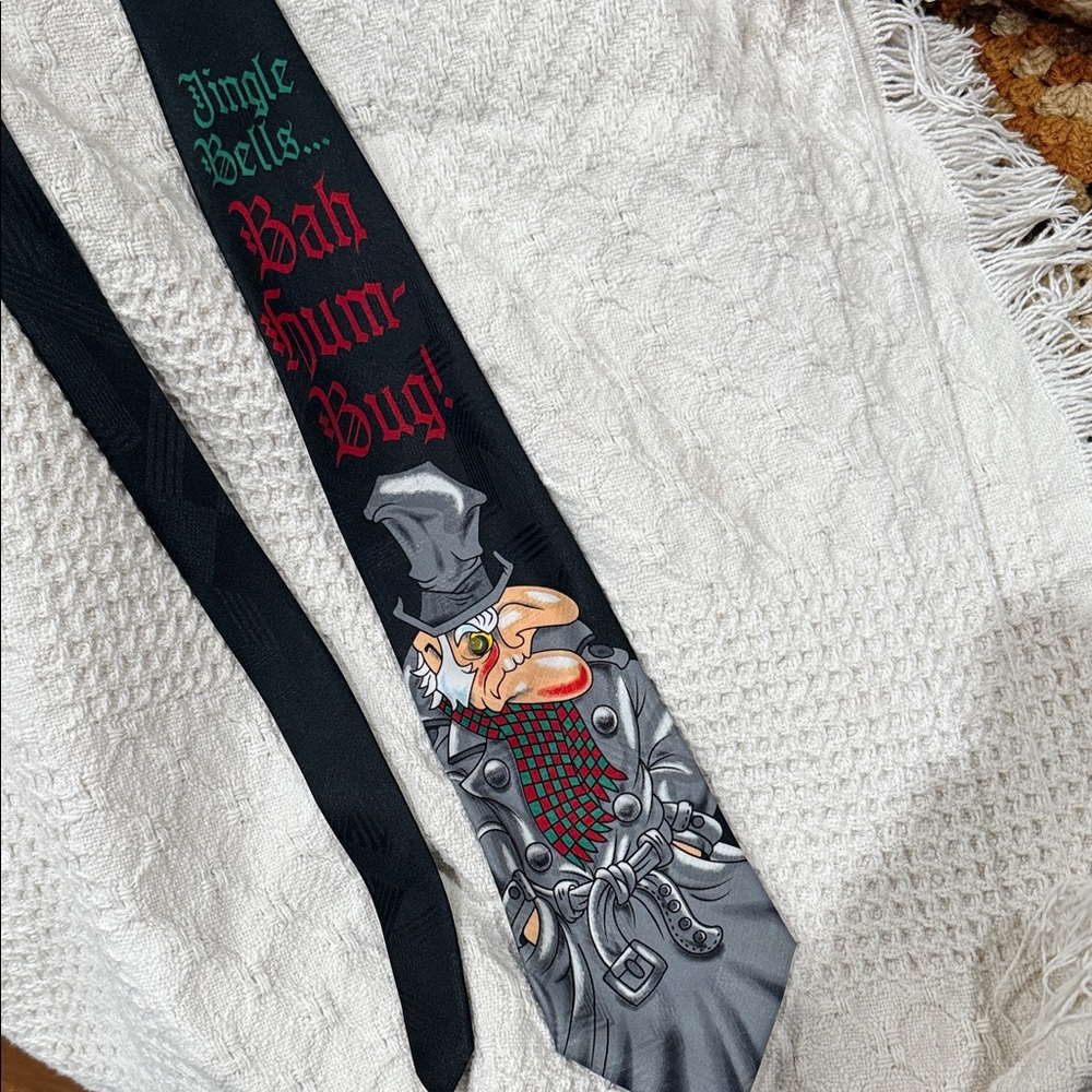 Festive Black Novelty Tie with Cartoon Design